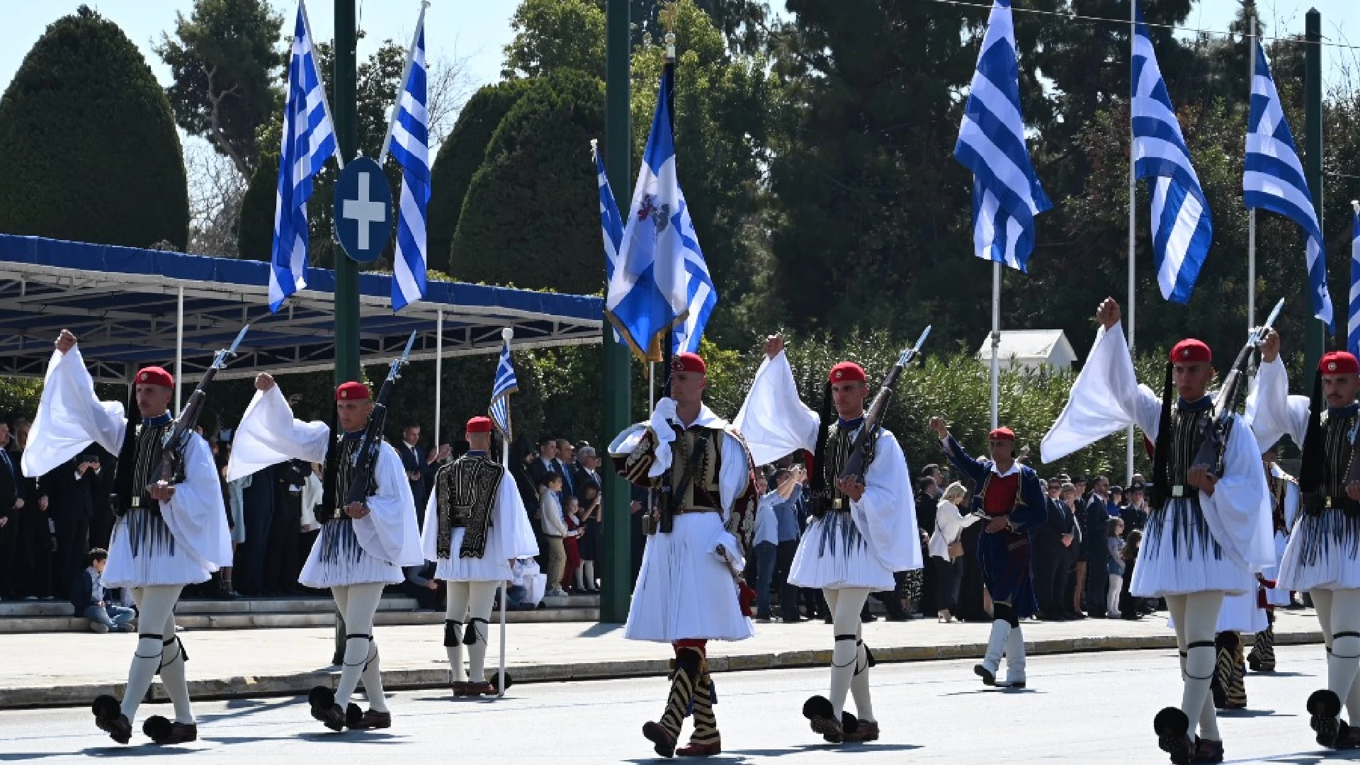 Presidential Guard (Evzones) during military parade for the Greek Independence Day on March 25 at Athens